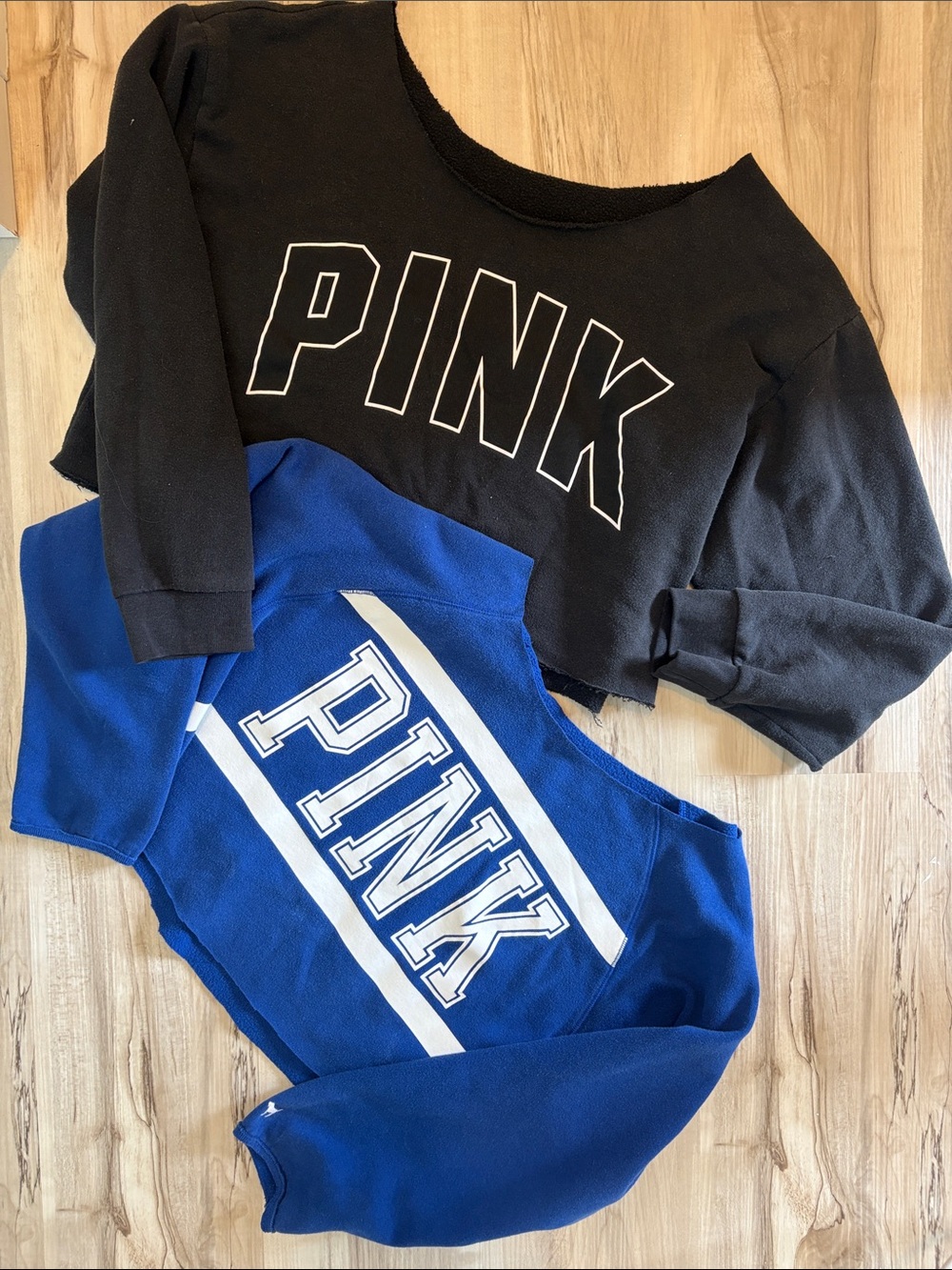 Cut PINK Black & Royal Blue Off-Shoulder Sweatshirts